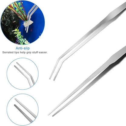 Extra Long Aquarium Aquascaping Tools Kit 8 in 1, Liveek Stainless Steel Aquarium Plant Tools Long Fish Tank Aquascape Tweezers Scissors Scrapers, PH Paper, Fish Net, Aquascape Clean Brush, Bag