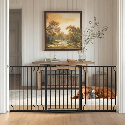 62.5"-71.6" Extra Wide Baby Gate for Doorways No Drill, Pressure Mounted Dog Gate Indoor, Walk Thru Pet Gate for Cat Dog Child,Pet Gates for The House Doorway Black