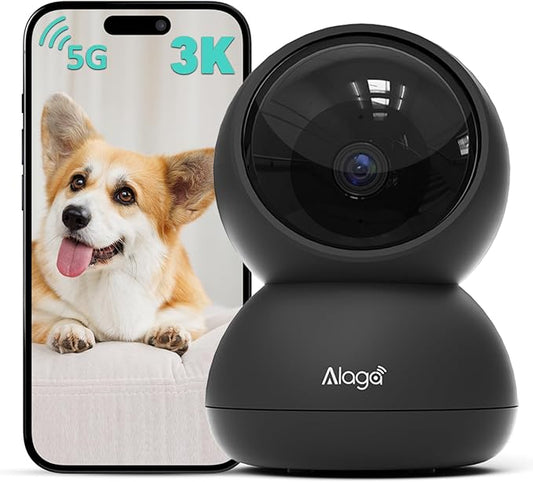 Alaga 3K Pet Camera, Dog Monitor with Phone App, 360° Pan/Tilt, Night Vision, Speaker, WiFi Cameras for Dog/Cat, Compatible with Alexa & Google Assistant, Black, Includes 1-Year Pet Time Album