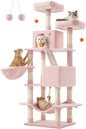 Feandrea Cat Tree, 66.1-Inch Large Cat Tower with 13 Scratching Posts, 2 Perches, 2 Caves, Basket, Hammock, Pompoms, Multi-Level Plush Cat Condo for Indoor Cats, Jelly Pink UPCT165P01