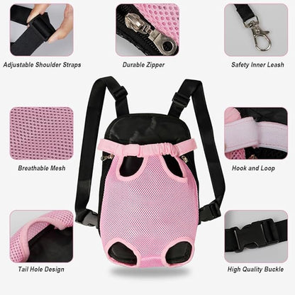 FEimaX Dog Carrier Backpack Pet Legs Out Front Cat Travel Bag, Adjustable Puppy Backpacks Carriers Hands-Free for Small Medium Dogs Cats Hiking Traveling Camping Daily Walking (Small, Pink)