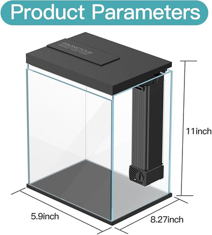 Glass Betta Aquarium Starter Kits, 2 Gallon Fish Tank with Heater Filter and Light.