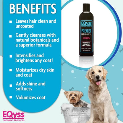 EQyss Premier Pet Shampoo - Cleanses & Moisturizes Coat, Adds Volume, Intensifies Colors, Residue-free Finish - For All Dogs, Cats, Puppies (16 oz)