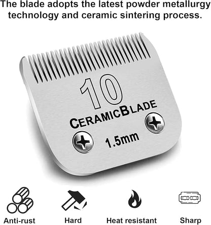 2PC 10 Blade Dog Grooming Clipper Replacement Blades Compatible with Andis Dog Clippers,Detachable Ceramic Blade & Stainless Steel Blade,Size-10, 1/16-Inch Cut Length (64315)