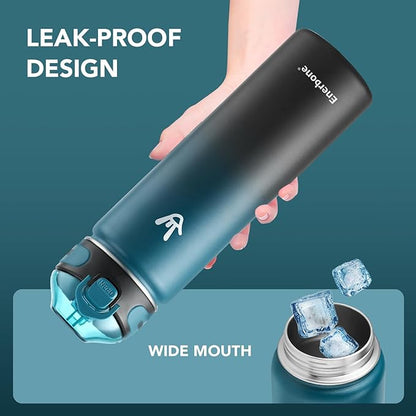 Enerbone 24 oz Insulated Water Bottle, Stainless Steel Bottle with Carrying Strap, Double-Wall Vacuum Insulation Design, Leakproof Sports Bottle with Straw, Keep Drinks Cold or Hot for Hours