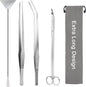 Aquarium Aquascape Tools Kit 15in, 4 in 1 Anti-Rust Aquatic Plant Aquascaping Tool Stainless Steel Tweezers Scissor Spatula for Aquarium Tank Clean Fish Tank Aquascape Accessories Set(Silver)