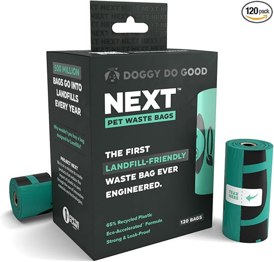 Doggy Do Good Next Pet Waste Bags, Landfill Friendly Recycled Plastic Unscented Dog Poop Bags, Leakproof, Strong, Thick, Earth Friendly for Dogs, 120 Count (120 Bags)