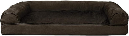 Furhaven Cooling Gel Dog Bed for Large/Medium Dogs w/ Removable Bolsters & Washable Cover, For Dogs Up to 55 lbs - Plush & Suede Sofa - Espresso, Large