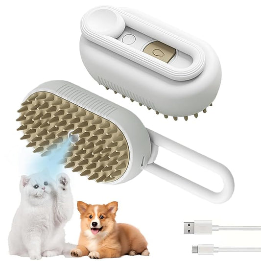 3-in-1 Cat Grooming Brush – Water Spray & Self-Cleaning Shedding Brush for Cats & Dogs – Pet Hair Removal & Massage Comb for Long & Short Hair (White). (White)