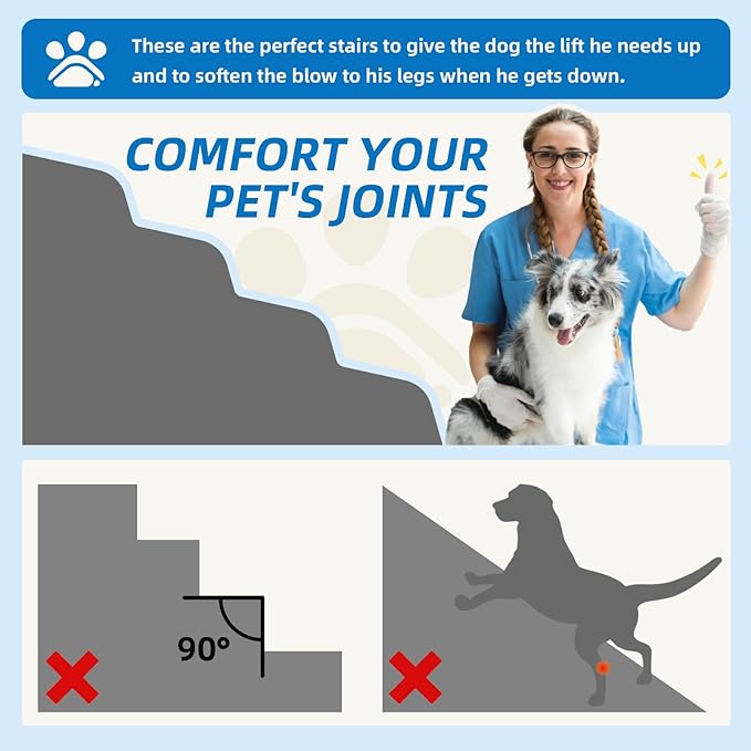 Dog Stairs for Small Dogs and Cats, 2 Steps Pet Stairs to Get on Couch Sofa and Chair, Indoor Non-Slip Balanced Portable Pet Step, High-Density Foam Ramp with Removable Washable Cover, Beige（11.8" H）