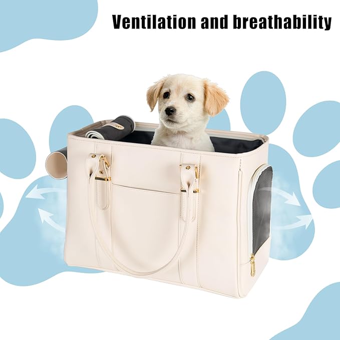 Fashion Pet Carrier Dog Purse Cat Bag Soft-Sided Carriers Travel Airline Approved, Stylish Leather Tote Handbag for Small Animal Puppy Kitten (White)
