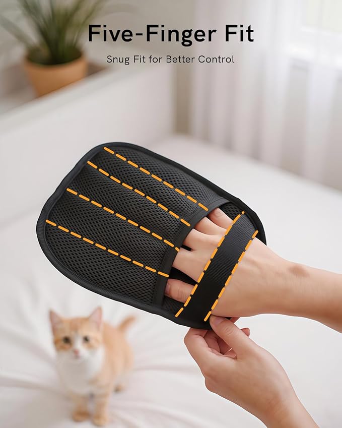 2025 Newly Upgraded Pet Hair Removal Gloves for Cats & Dogs, Electrostatic Grooming Gloves for Pet Hair, Five-Finger Reusable Pet Hair Remover Tool for Clothes, Bed, Couch, Carpet, 1 Pcs