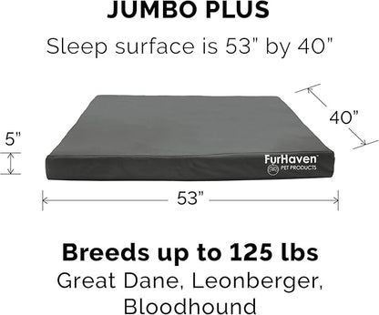 Furhaven Water-Resistant Cooling Gel Dog Bed for Large Dogs w/ Removable Washable Cover, For Dogs Up to 125 lbs - Indoor/Outdoor Logo Print Oxford Polycanvas Mattress - Stone Gray, Jumbo Plus/XXL