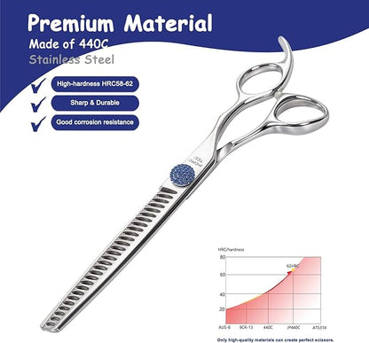 7.5'' Dog Grooming Scissors CNC 440C Blades Sharp and Durable Polished Chunker Dog Shears with Blue Diamond Adustable Screws Easy to Use for Groomer and Home User