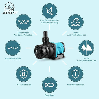 1250gph Aquarium 24V DC Water Pump with Controller, Submersible and Inline Return Pump for Fish Tank,Aquariums,Fountains,Sump,Hydroponic,Pond,Freshwater and Marine Water Use (32W,13.1FT)