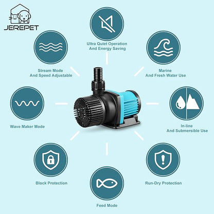 800GPH 30W16FT Aquarium 24V DC Water Pump with Controller, Submersible and Inline Return Pump for Fish Tank,Aquariums,Fountains,Sump,Hydroponic,Pond,Freshwater and Marine Water Use