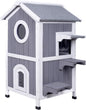 GEGURI Outdoor Cat House Weatherproof, Wooden Two-Story Feral Cat Shelter with Openable Roof, Escape Door, Balcony