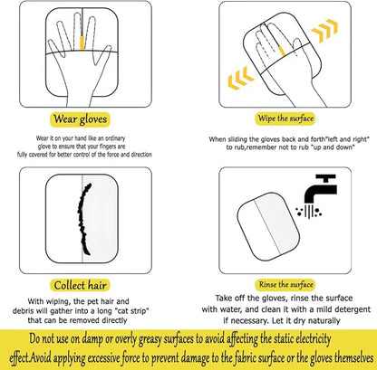 Double-Sided Pet Hair Removal Gloves - Reusable Static Removal Grooming Gloves for Dogs & Cats, Efficient Fur Removal Tool for Furniture, Carpet, Car Seats, Sofa, Bedding & Clothes (1 Pack)