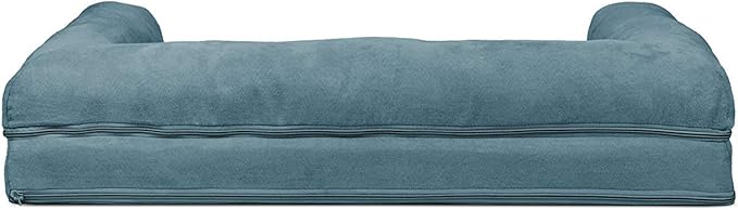 Furhaven Cooling Gel Dog Bed for Large/Medium Dogs w/ Removable Bolsters & Washable Cover, For Dogs Up to 55 lbs - Plush & Suede Sofa - Deep Pool, Large