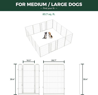 FXW Homeplus Unleashed Indoor Dog Playpen - Stress-Free and Safe Play, Heavy Duty 40 Inch 16 Wire Panels Dog Pen for Medium and Large Dogs, White│Patented