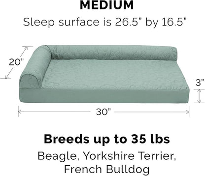 Furhaven Cooling Gel Dog Bed for Medium/Small Dogs w/ Removable Bolsters & Washable Cover, For Dogs Up to 35 lbs - Pinsonic Quilted Paw L Shaped Chaise - Iceberg Green, Medium