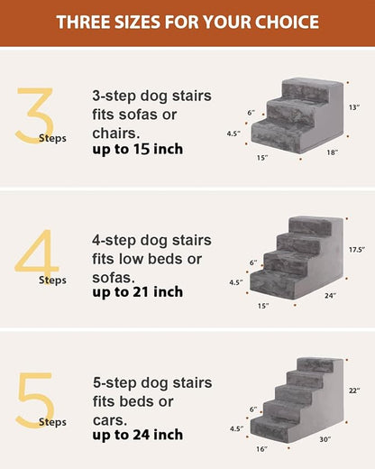 Dog Stairs for Small Dogs,22" 5-Step Pet Stairs for High Beds and Couches，Dog Steps with Non-Slip Bottom and High-Density Foam Indoor Outdoor,Grey