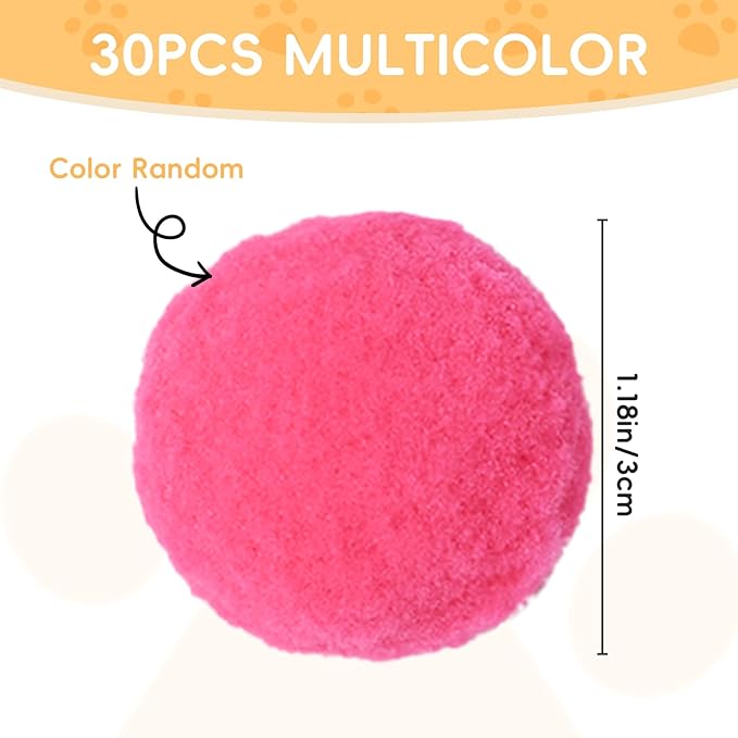 30 Pcs Soft Plush Cat Ball,Cat Toy Balls,Bulk Cats Toys,Puff Balls,Fuzzy Colorful Cats Ball for Pet Playing Exercising