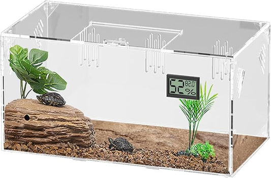 Acrylic Tarantula Enclosure, Reptile Terrarium Breeding Tank w/Temperature Hygrometer,Habitat Reptiles Feeding Box Isopod Terrarium Cage for Insect Lizard Home Office (Reptile-Tank-S(No Tray))