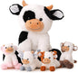 5 Pieces Cow Stuffed Animals for Boys Girls, 1 Mommy Cow with 4 Babies Soft Plush Toy Set Gifts for Kids Children 3 4 5 6 7 8 9 Years, Christmas, Birthday, Party Decorations