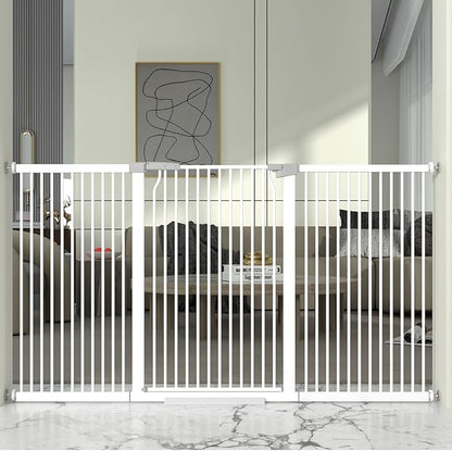 41" Extra Tall and Wide Baby Gate, 72.3-74" Wide Pet Cat Gate for Doorway, Extra Wide Pressure Mounted Child Door with Expansion Kit, Metal Safe Gate, Tall Dog Gate, White