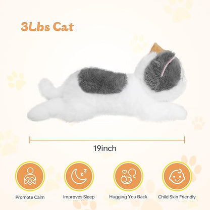 19 inch 3 lbs Cat Weighted Stuffed Animals, Realistic Weighted Cat Stuffed Animal, Sensory Comfort Plush Throw Pillow, Soft Kawaii Kitty Plush Toy Gift for Adults Kids Youth
