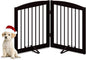 Freestanding Pet Gate for Dogs, Foldable Wooden Dog Gate for House, Indoor Pet Barrier for Stairs, Doorways, Support Feet Included, 24" Height 2 Panels, Brown