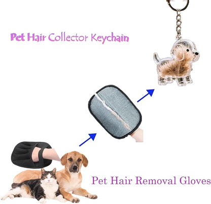 2Pcs Five-Finger Pet Hair Removal Glove for Dogs,Reusable Cat Grooming Gloves,Pet Hair Collector Keychain,Electrostatic Pet Hair Removal Tool for Furniture,Car,Couch,Carpet,Essential Pet Supplies
