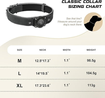 AirTag Dog Collar - Leather Dog Collar with Air Tag Holder | IPX8 Waterproof, Reflective, High - End, Adjustable Soft Padded | Dog GPS Tracker Collars Fit for Medium Large Dogs (Black, L)