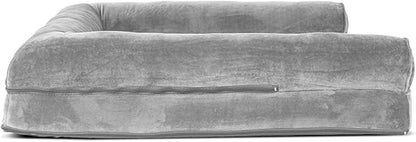 Furhaven Orthopedic Dog Bed for Large Dogs w/ Removable Bolsters & Washable Cover, For Dogs Up to 95 lbs - Faux Fur & Velvet Sofa - Smoke Gray, Jumbo/XL