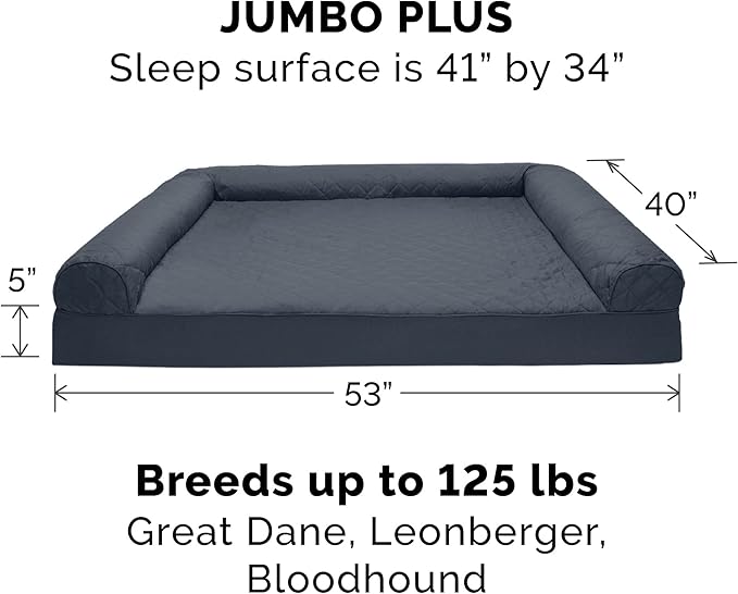 Furhaven Orthopedic Dog Bed for Large Dogs w/ Removable Bolsters & Washable Cover, For Dogs Up to 125 lbs - Quilted Sofa - Iron Gray, Jumbo Plus/XXL