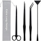 Aquarium Aquascape Tools Kit, Long 15 Inch Stainless Steel Aquatic Plants Tools, 4 in 1 Anti-Rust Black Aquascaping Tweezers Scissors Spatula Scrapers Tool Set for Fish Tank Cleaning Plant Trimming