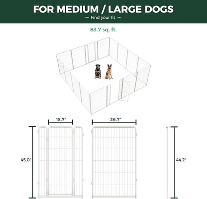 FXW Homeplus Unleashed Indoor Dog Playpen - Stress-Free and Safe Play, Heavy Duty 45 Inch 16 Wire Panels Dog Pen for Large Dogs, White│Patented