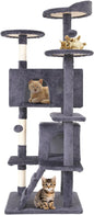 54.7 inches Cat Tower for Indoor Cats Multi-Level Cat Condos for Cat Tree Cat Climbing Tower with Scratching Posts, Hanging Toys,Ashy