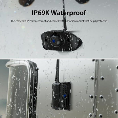 4 Cameras Wireless RV Backup System with 7-Inch Monitor, 2 Rear Sharkfin 2 Side Cameras, IR Night Vision, IP69k Waterproof Recording, Compatible with Furrion Pre-Wired RV Truck Trailer BW4