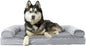 Furhaven Cooling Gel Dog Bed for Large Dogs w/ Removable Bolsters & Washable Cover, For Dogs Up to 95 lbs - Plush & Suede Sofa - Gray, Jumbo/XL