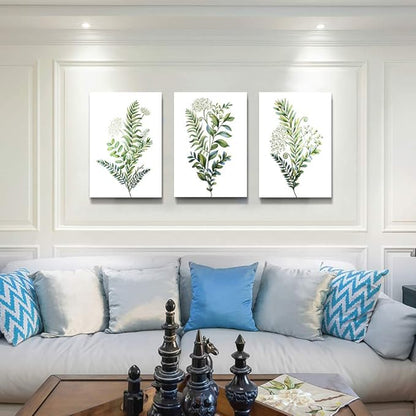 3 Pieces Framed Wall Art for Living Room Bathroom Wall Decorations Kitchen Wall decor Canvas Print decor modern Simple Bedroom Home Decoration Green leaves Poster wall paintings