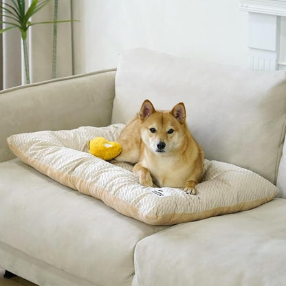 FUNNY FUZZY 2 in 1 Dog Crate Bed Pad for Large Sized Dog, Washable Reversible Pet Soft Mats,Durable Fluffy Kennel Mattress,Indoor Cats, 35" × 23", Beige