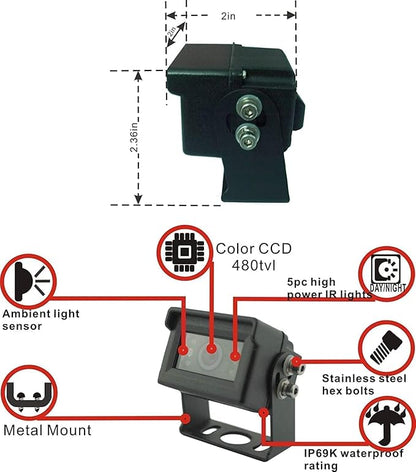 AHD 1080P Wired Reverse Rear View Backup Camera System,2 IR Camera with Waterproof IP69K, 7" Single View Monitor with TVS Protector,Vibration-Proof 10G for Tractor/Truck/Skid Steer/Heavy Equipment