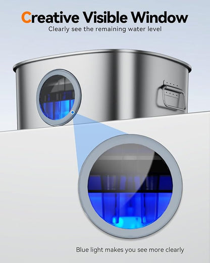 Dog Water Fountain Stainless Steel, 11L/2.8Gal Large Pet Fountain for Large Dogs Inside, Dog Fountain Water Bowl Dispenser with Visible Window & LED, Ultra Quiet for Multi-Pet (Filters)