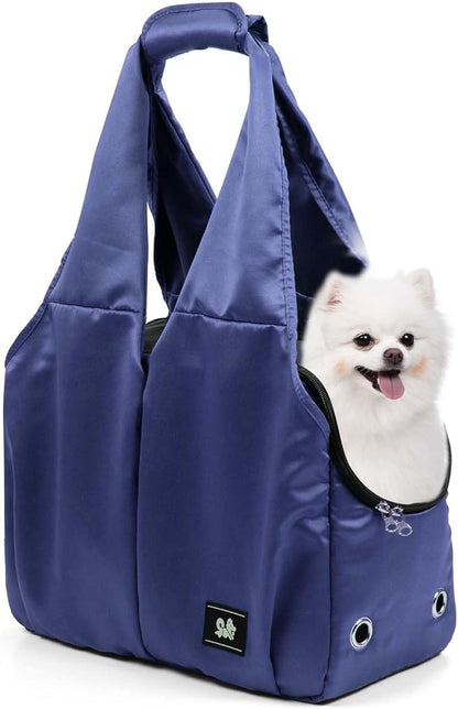 Dog Purse Carrier for Small Dogs, Cats, and Puppies – Soft-Sided Travel Pet Tote Bag with 4 Large Pockets, Foldable, Lightweight, Fits Pets up to 15 lbs, for Travel, Outings (Dark Blue)
