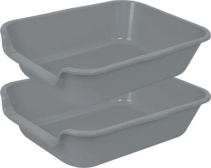 2 Pack of Extra Large Cat Litter Box (ABS Material), Low Entry Senior Litter Pen for Geriatric Kitty Big Cats, Jumbo Pet Safe Litter Boxes Tray for Indoor Pets Potty (Gray, 20" L x 15.5" W)