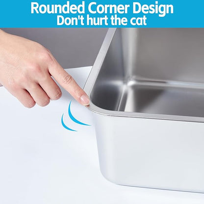 2 Pack Stainless Steel Litter Box-XXL Metal Litter Box for Big Cats 8IN Deep, Cat LitterBox-Pet Toilet Easy to Clean,High Sided Cat Litters Boxes Adult Cats,Non Stick, No Smell