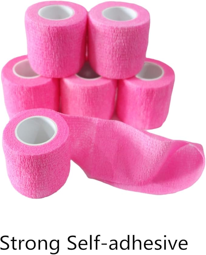 6 Pack 2" x 5 Yards Self Adhesive Bandage Wrap Breathable Cohesive Vet Wrap for Pets, Elastic Self-Adherent Tape for Sports, Wrist, Ankle (Pink)