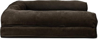 Furhaven Cooling Gel Dog Bed for Large/Medium Dogs w/ Removable Bolsters & Washable Cover, For Dogs Up to 55 lbs - Plush & Suede Sofa - Espresso, Large